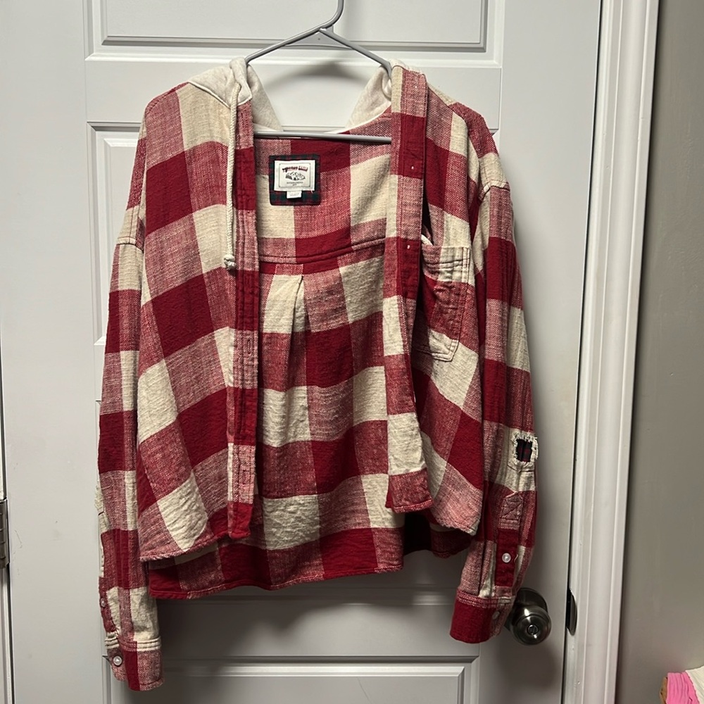 American Eagle Outfitters Red and Cream Plaid Jacket